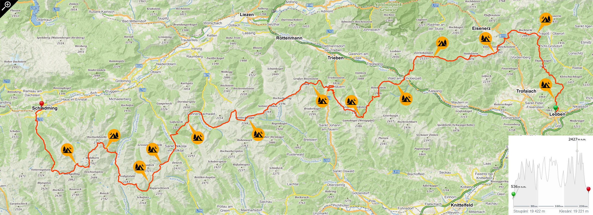 Mapa celé trasy