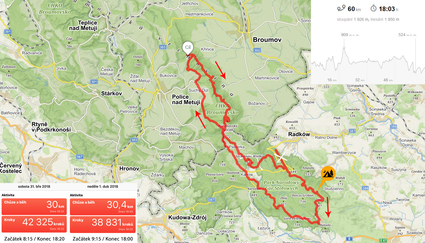 Mapa celé trasy