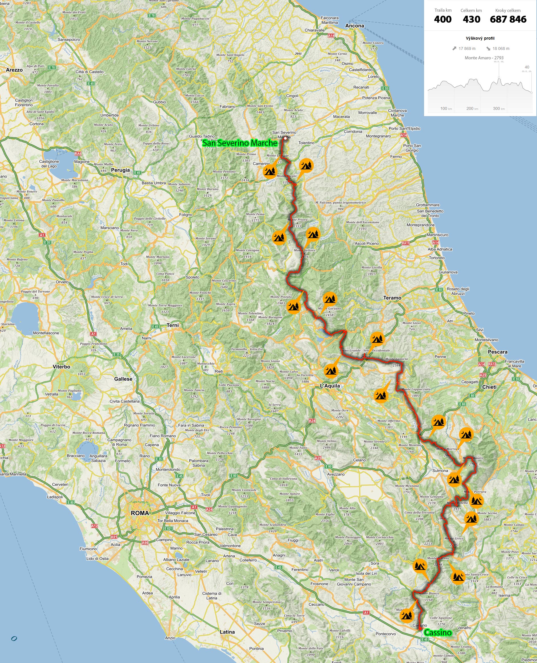 Mapa celé trasy