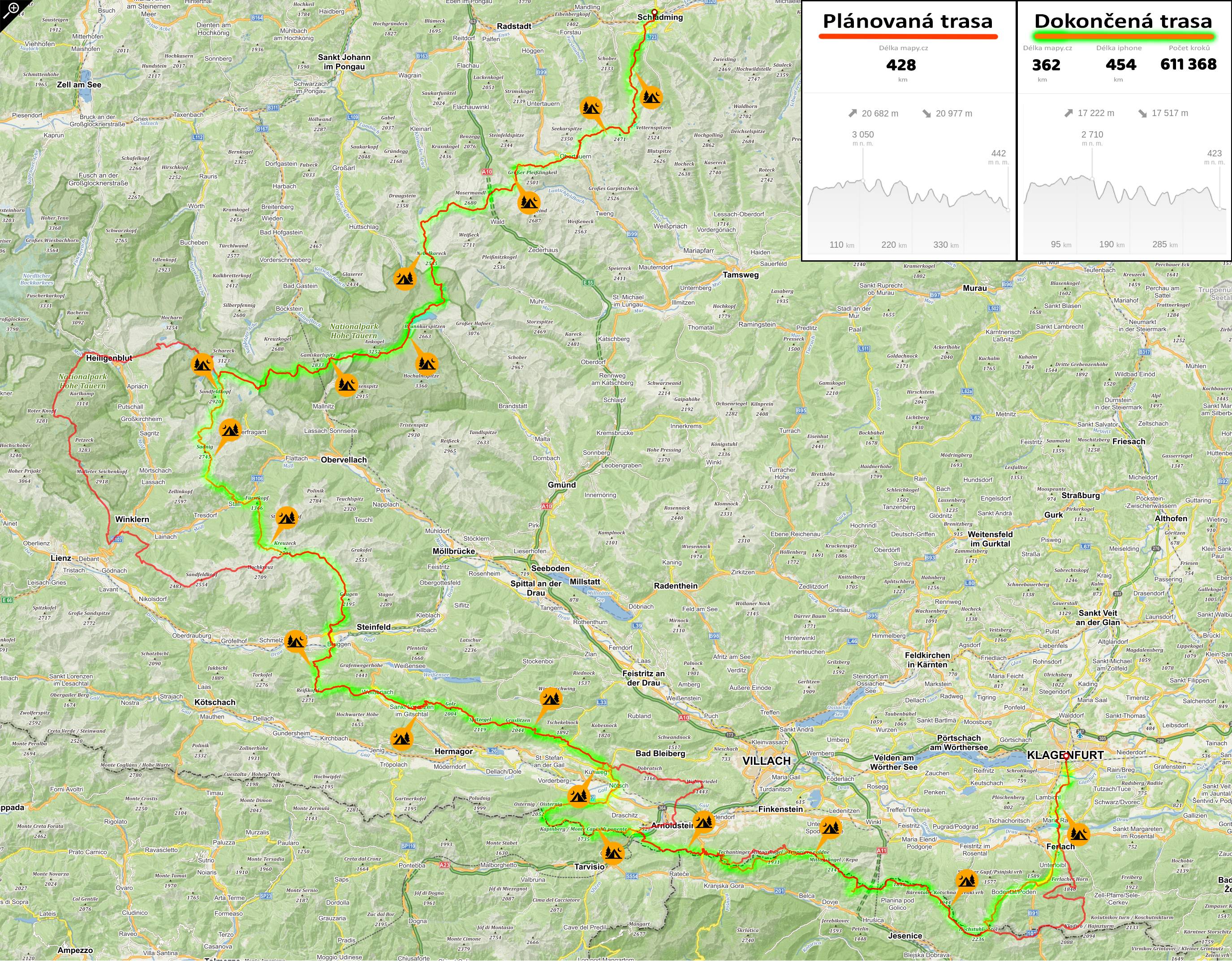 Mapa celé trasy